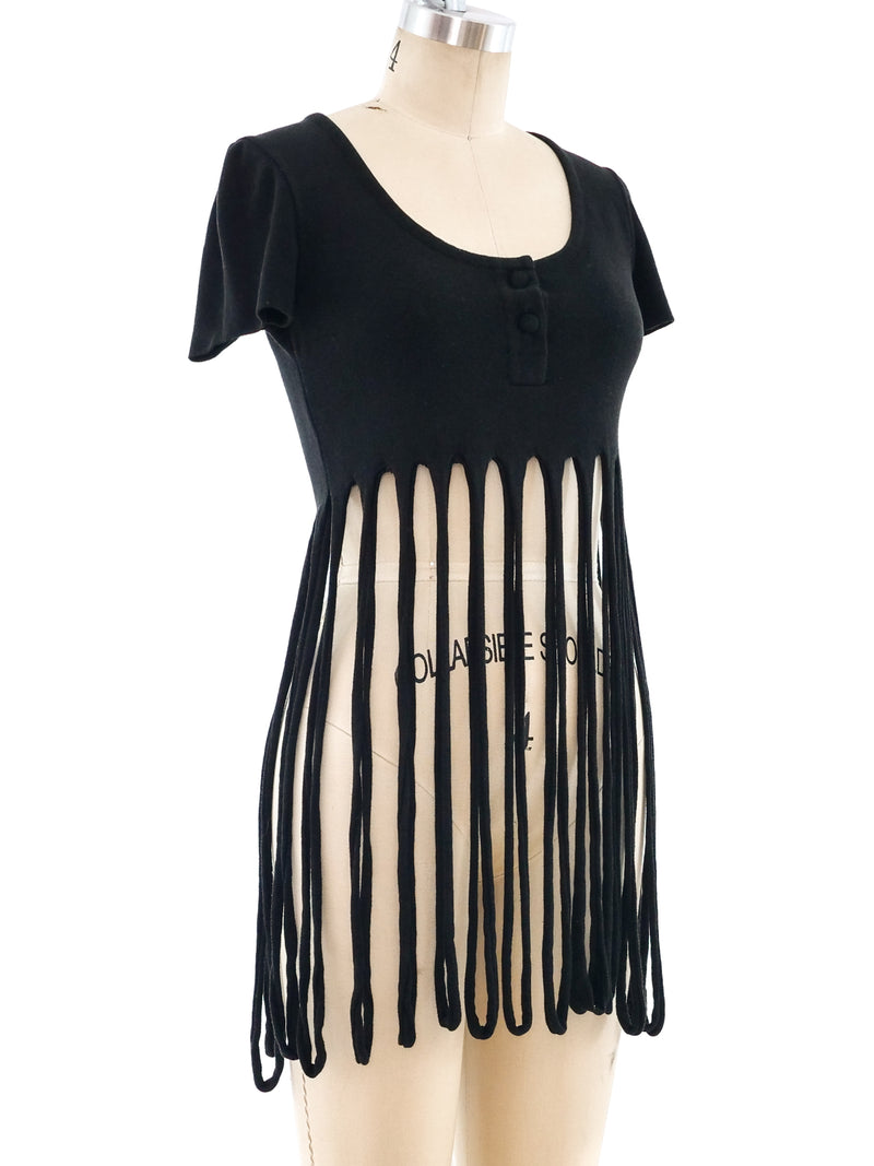 Fendi Loop Fringe Scoop Neck Tee Top arcadeshops.com
