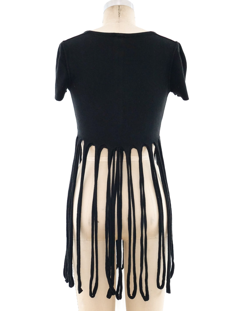 Fendi Loop Fringe Scoop Neck Tee Top arcadeshops.com