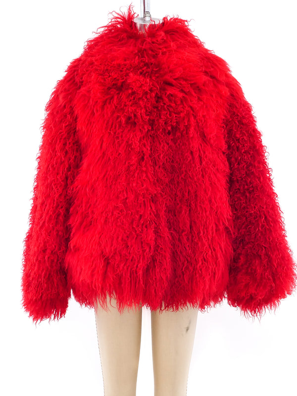 Cherry Red Mongolian Fur Coat Outerwear arcadeshops.com