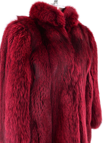 Red Fox Hooded Full-Length Faux Fur Coat -Fabulous-Furs