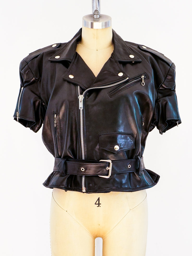 Short Sleeved Leather Motorcycle Jacket Jacket arcadeshops.com