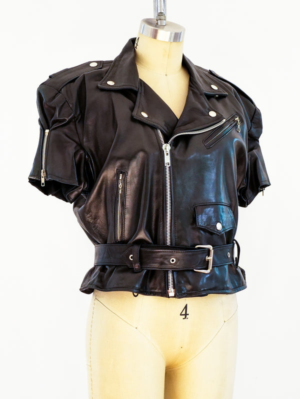 Short Sleeved Leather Motorcycle Jacket Jacket arcadeshops.com