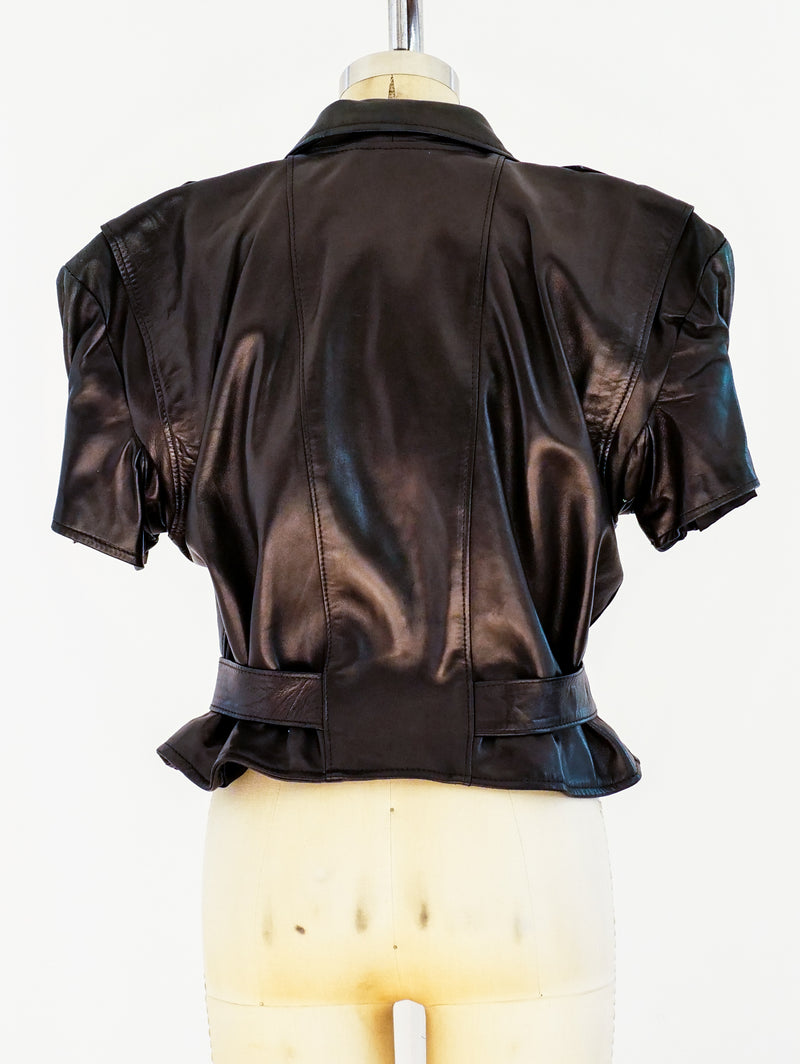 Short Sleeved Leather Motorcycle Jacket Jacket arcadeshops.com