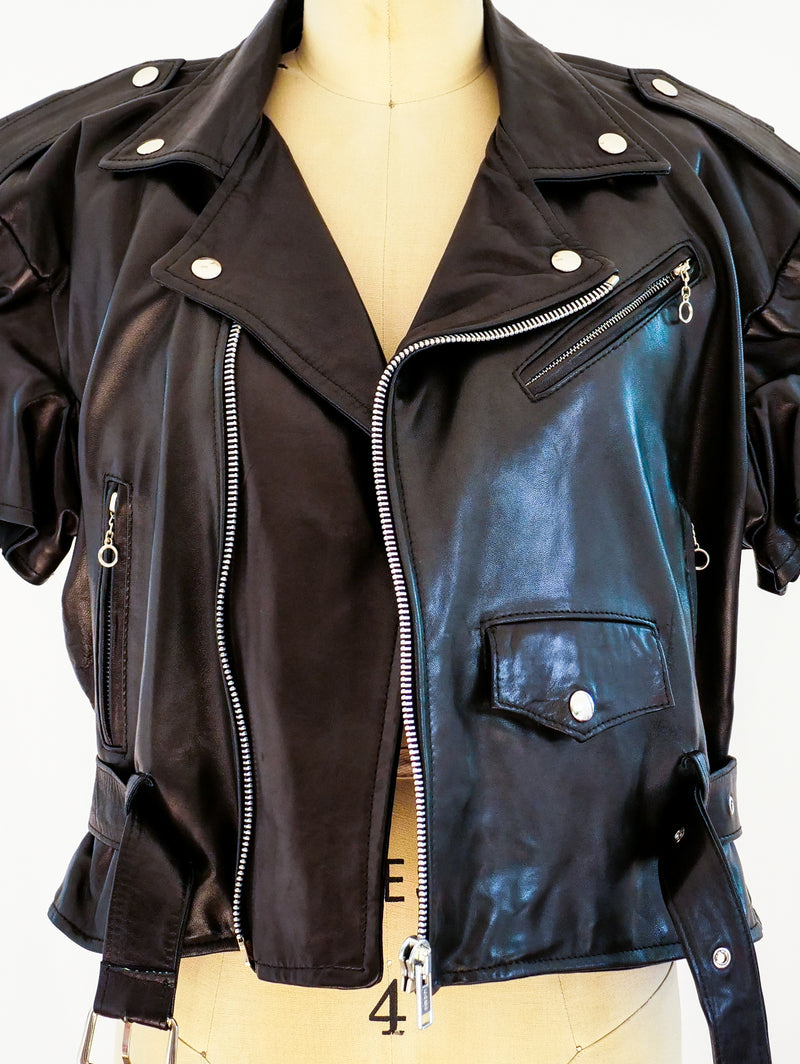 Short Sleeved Leather Motorcycle Jacket Jacket arcadeshops.com