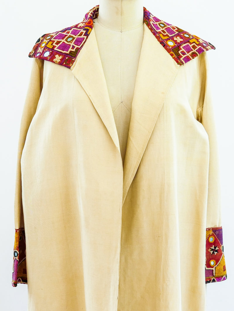 1920s Raw Silk Duster with Embroidered Trim Jacket arcadeshops.com