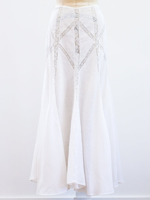Linen and Lace White Victorian Style Skirt Skirt arcadeshops.com