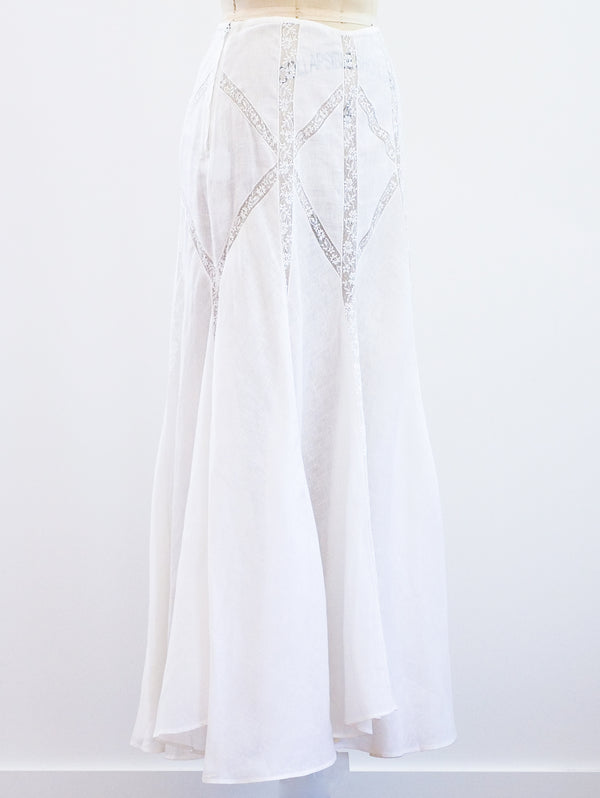 Linen and Lace White Victorian Style Skirt Skirt arcadeshops.com
