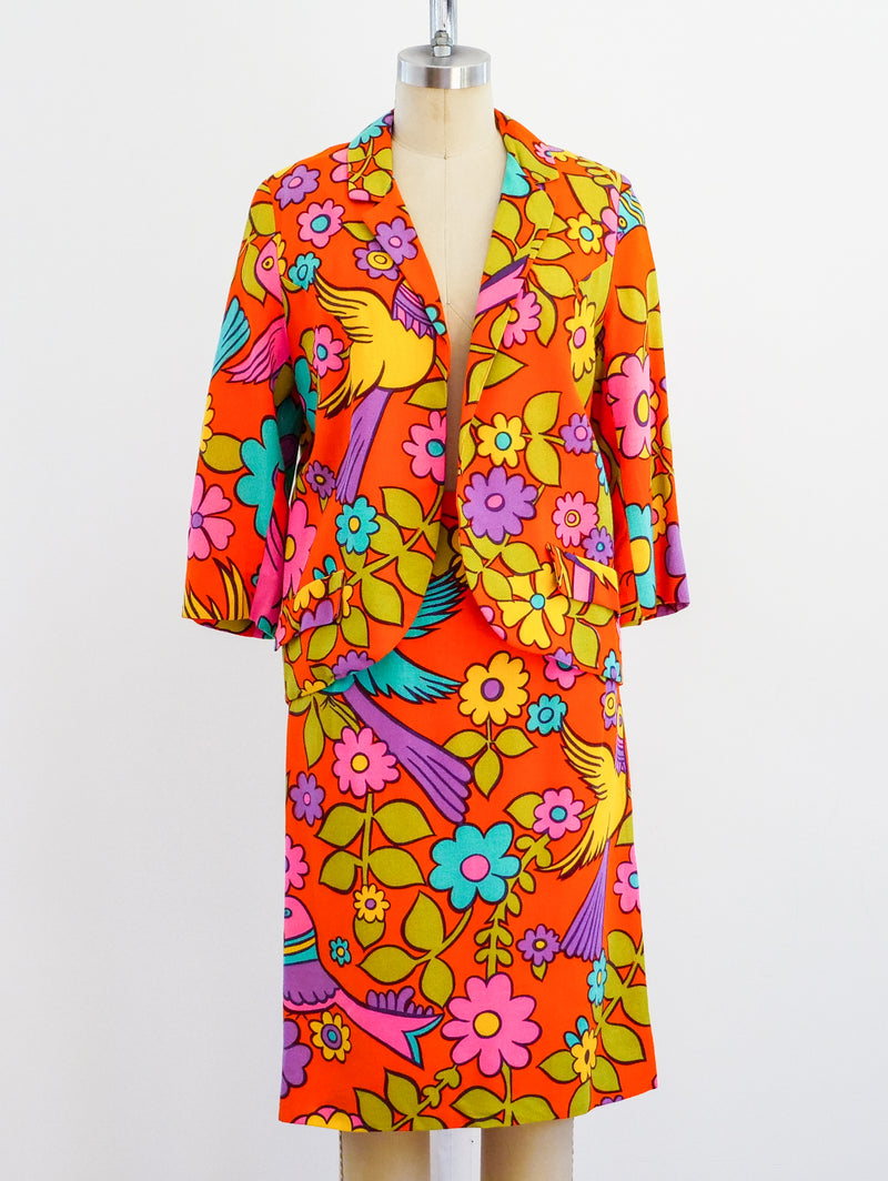 1960's Floral Print Skirt Suit Two Piece arcadeshops.com