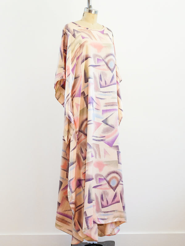 Abstract Airbrush Print Satin Caftan Two Piece arcadeshops.com