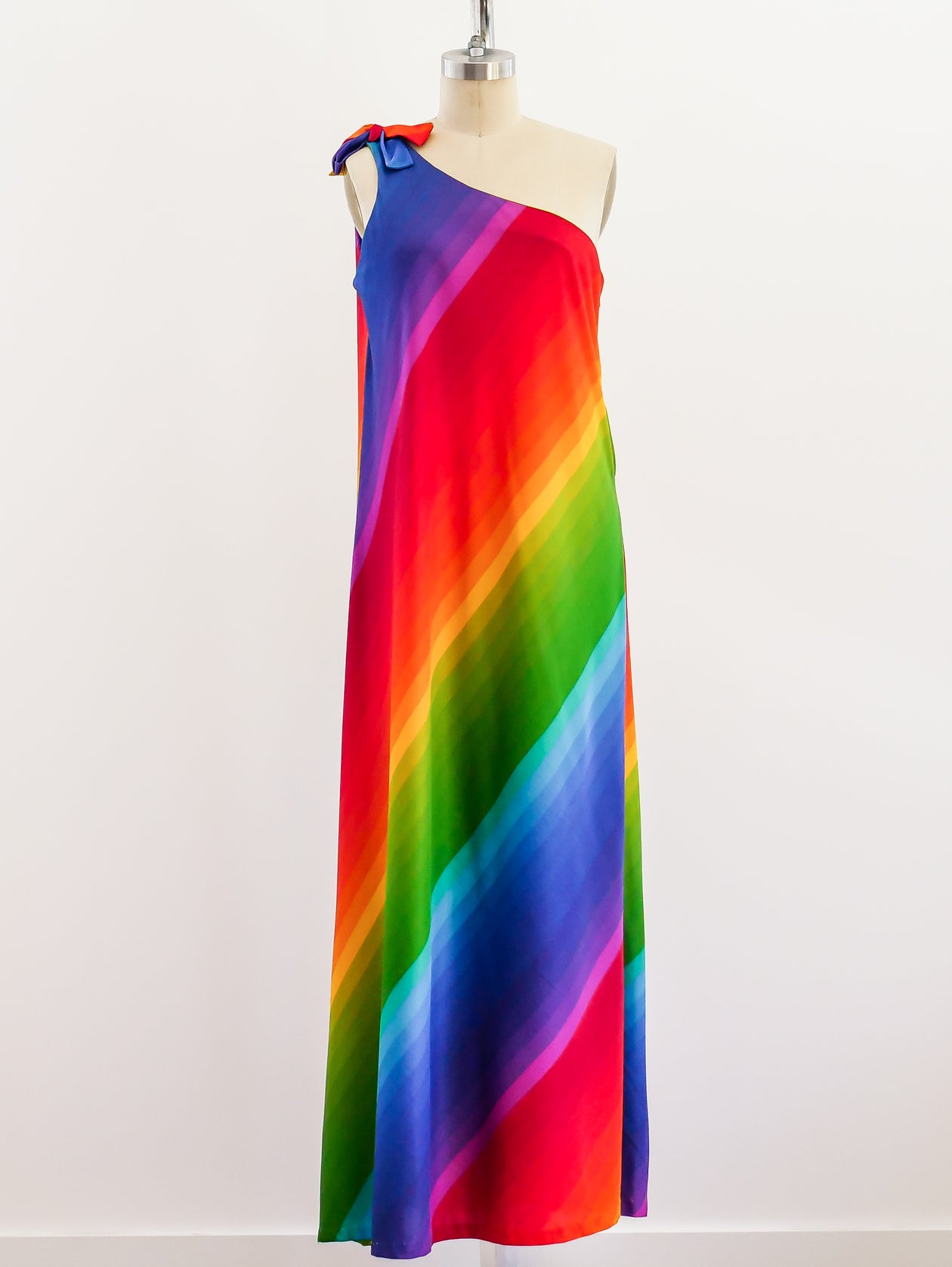 Rainbow Striped One Shoulder Dress