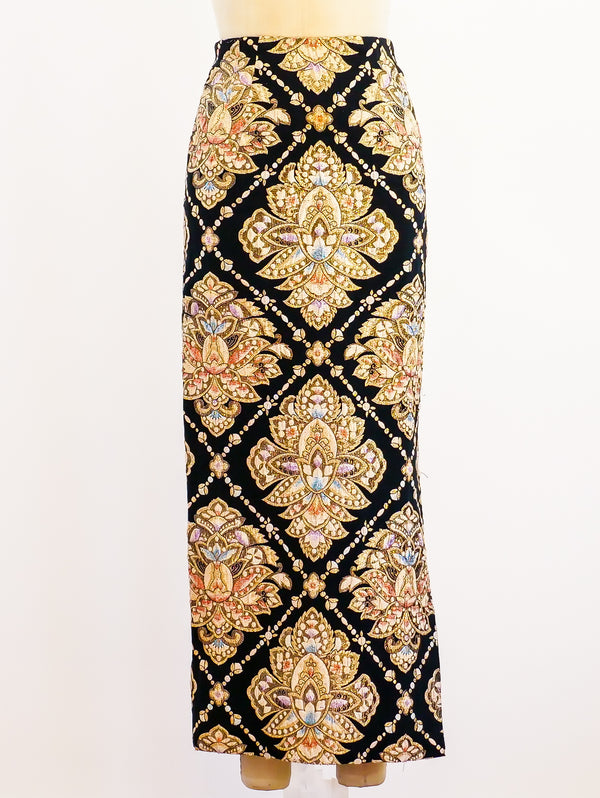 Metallic Brocade Maxi Skirt Skirt arcadeshops.com