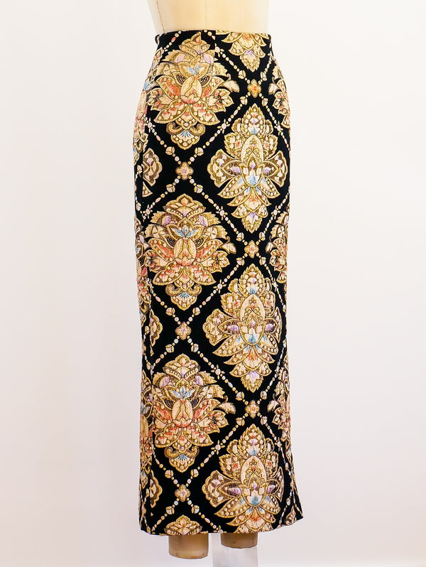 Metallic Brocade Maxi Skirt Skirt arcadeshops.com