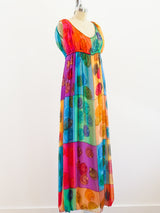 Galanos Hand Painted Silk Chiffon Gown Dress arcadeshops.com