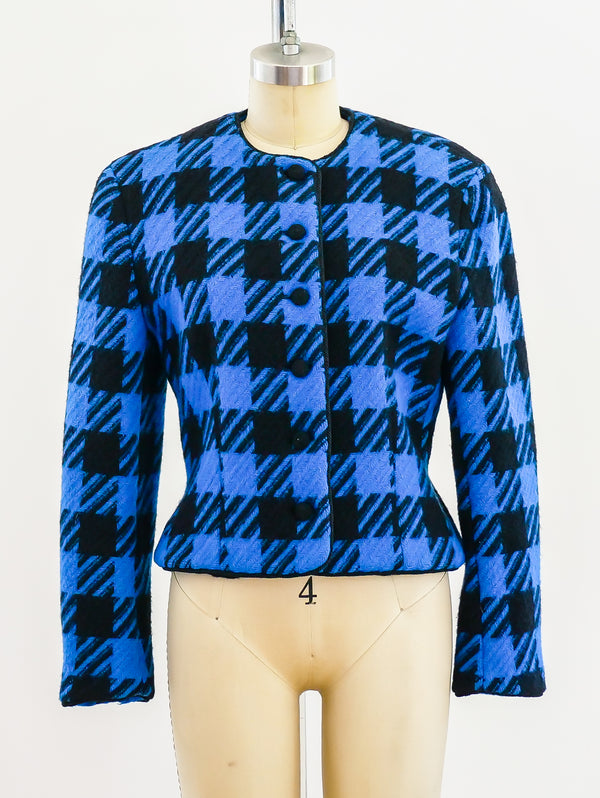 Genny Blue Houndstooth Cropped Jacket Jacket arcadeshops.com