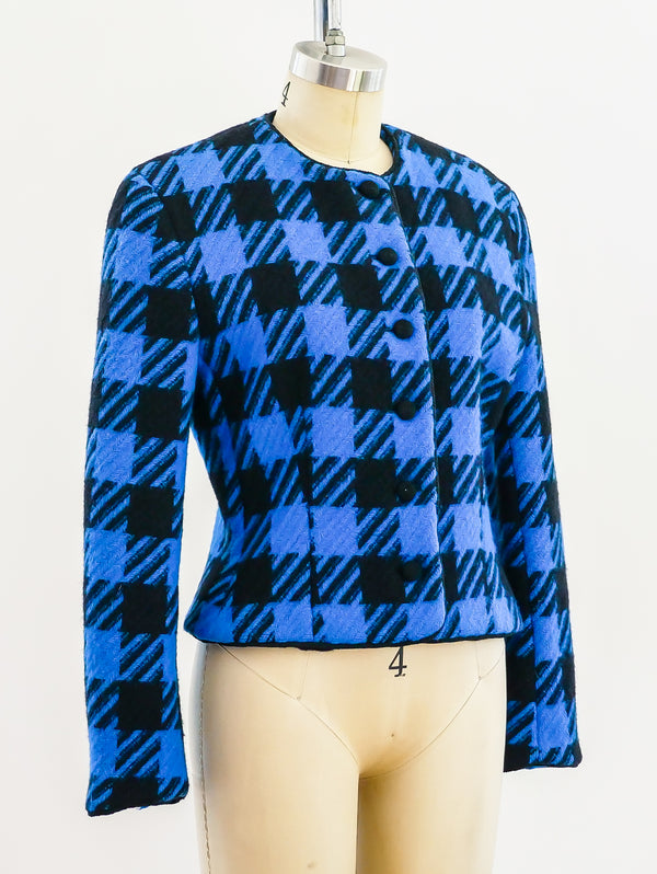 Genny Blue Houndstooth Cropped Jacket Jacket arcadeshops.com