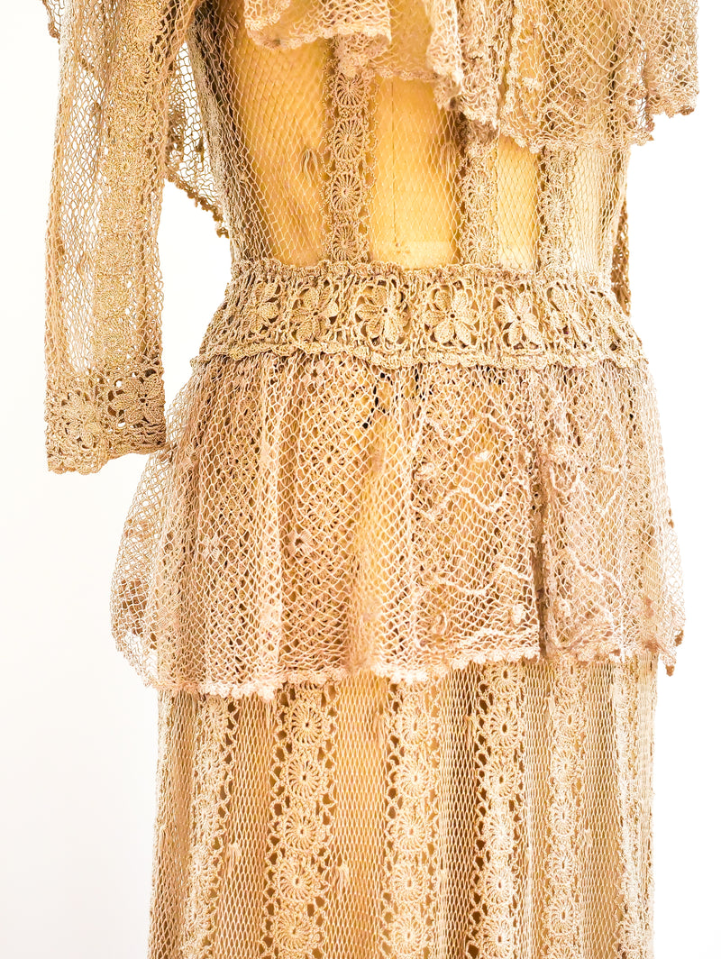 Beige Crochet Victorian Inspired Dress Dress arcadeshops.com