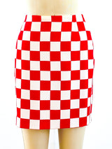 Gianni Versace Red Checkerboard Skirt Bottom arcadeshops.com