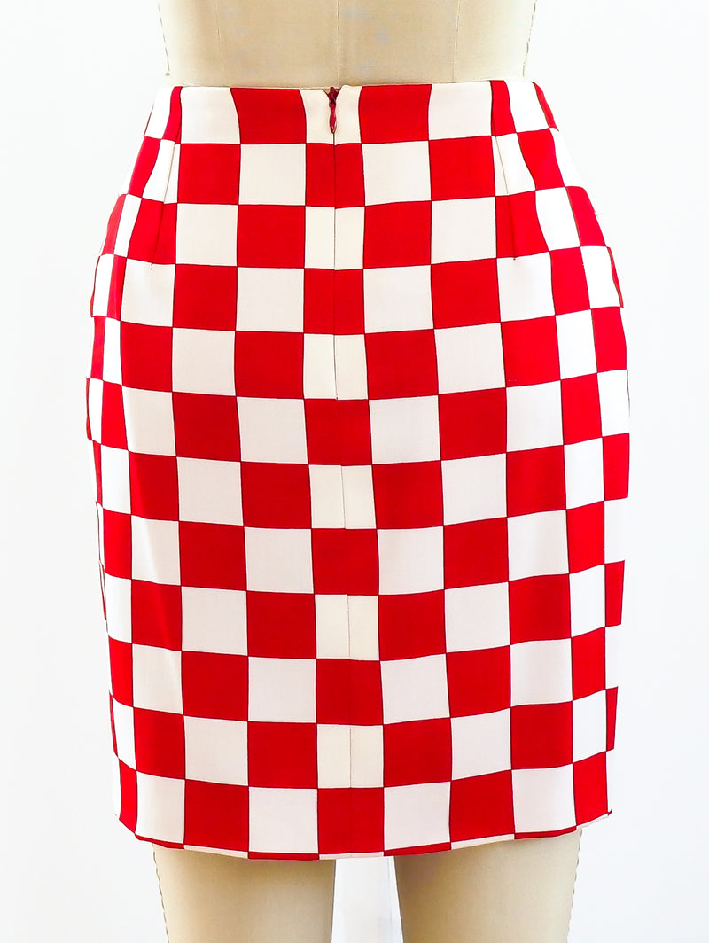 Gianni Versace Red Checkerboard Skirt Bottom arcadeshops.com