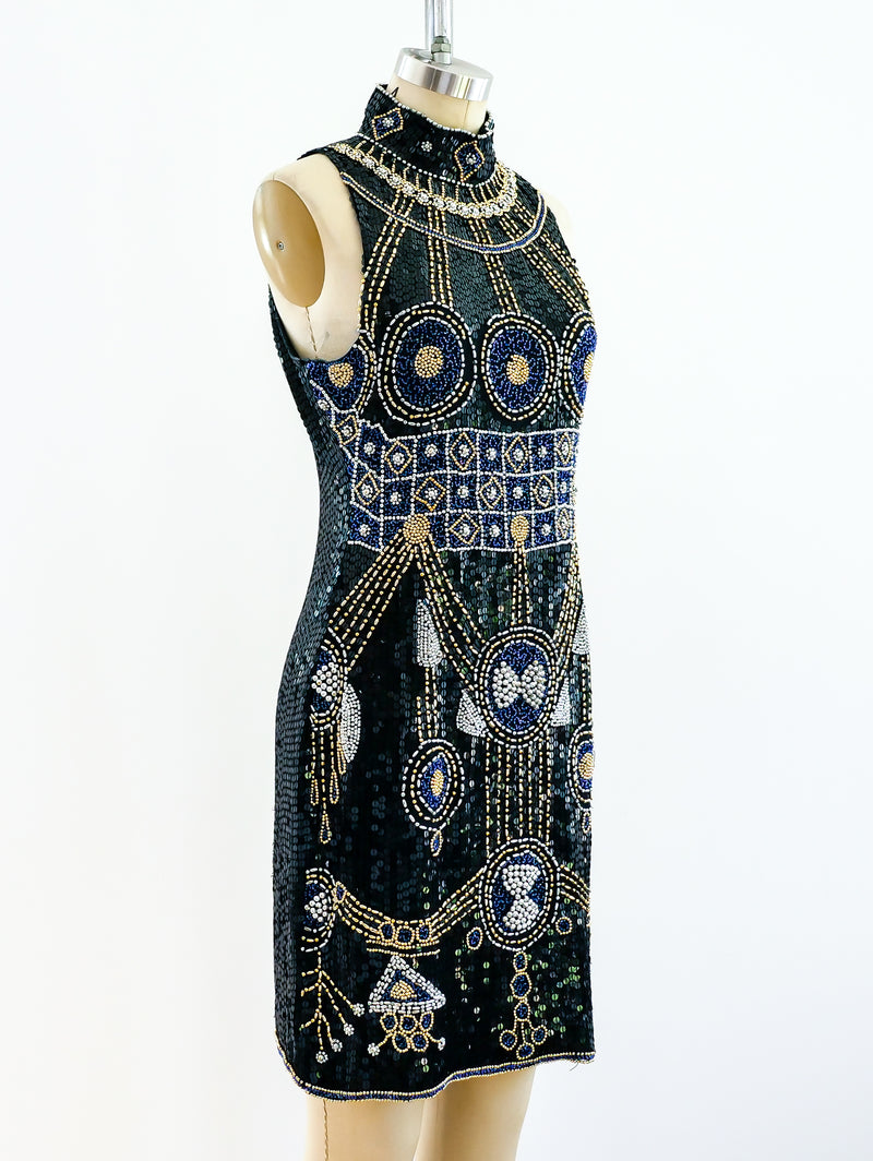 Deco Inspired Sleeveless Sequin Dress Dress arcadeshops.com