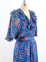 Paisley Printed Silk Chiffon Ruffle Dress Dress arcadeshops.com