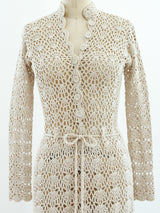 Beige Crochet Tie Waist Dress Dress arcadeshops.com