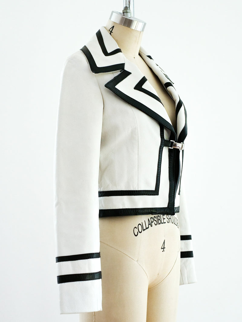 1970's White Leather Jacket with Black Trim Jacket arcadeshops.com