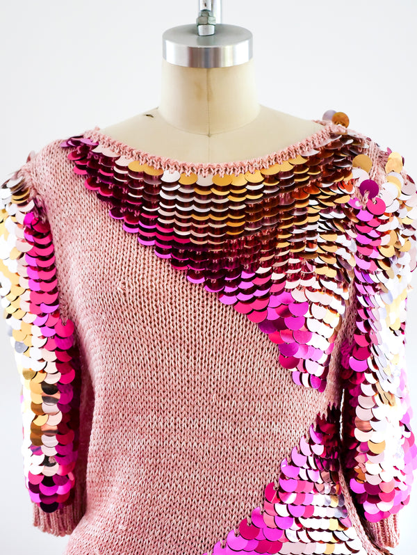 Pink Pailette Embellished Sweater Top arcadeshops.com