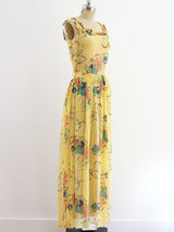 1930's Floral Painted Yellow Net Dress Dress arcadeshops.com