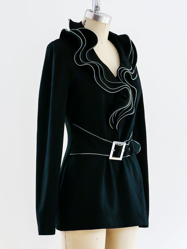 Zipper Ruffle Belted Top Top arcadeshops.com