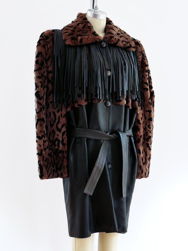 Yves Saint Laurent Fringed Leather and Fur Coat Jacket arcadeshops.com