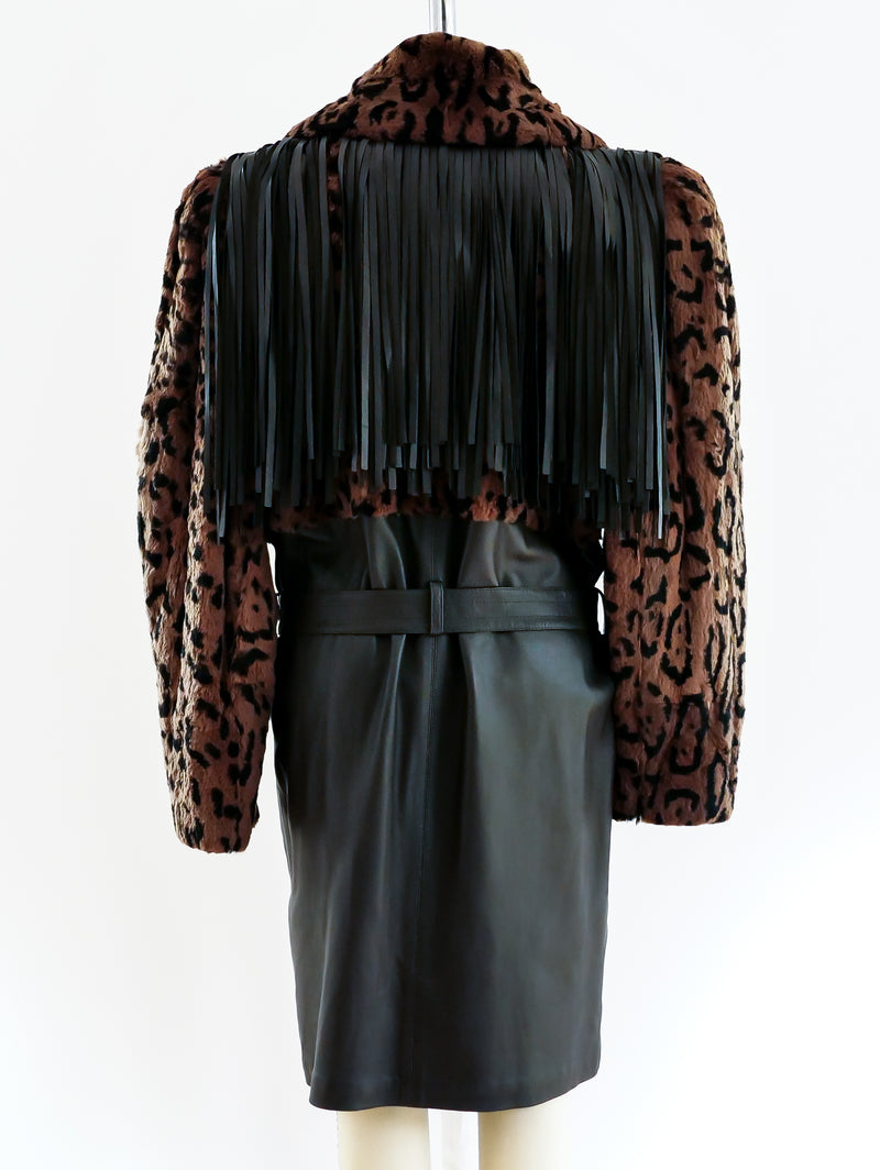 Yves Saint Laurent Fringed Leather and Fur Coat Jacket arcadeshops.com