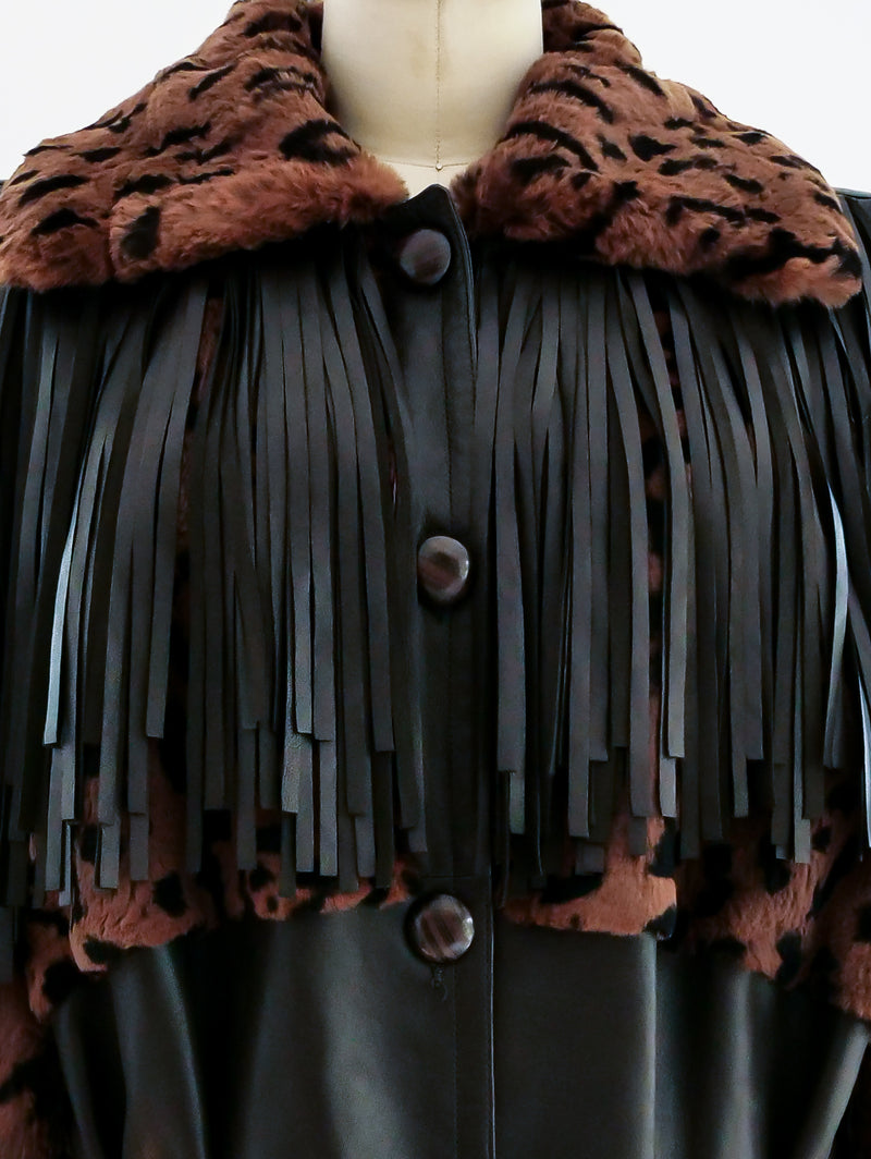 Yves Saint Laurent Fringed Leather and Fur Coat Jacket arcadeshops.com