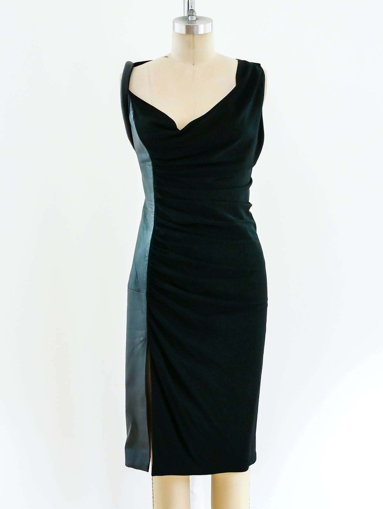 chinese dress ladies Versace Fall 1994 Silver Metallic Leather Overall Dress  Studded Petals  Vintage
