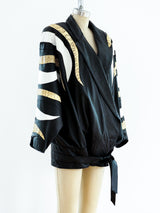 Snakeskin Flame Applique Leather Jacket Jacket arcadeshops.com