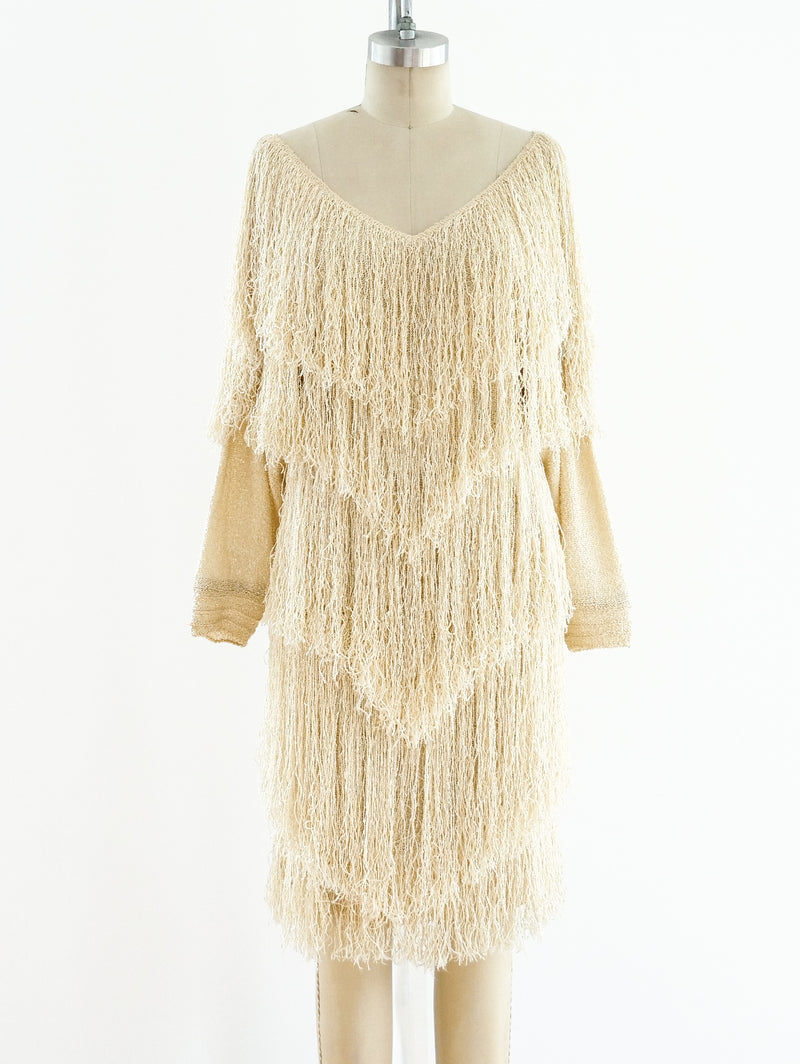 Ivory Yarn Fringe Knit Dress Dress arcadeshops.com