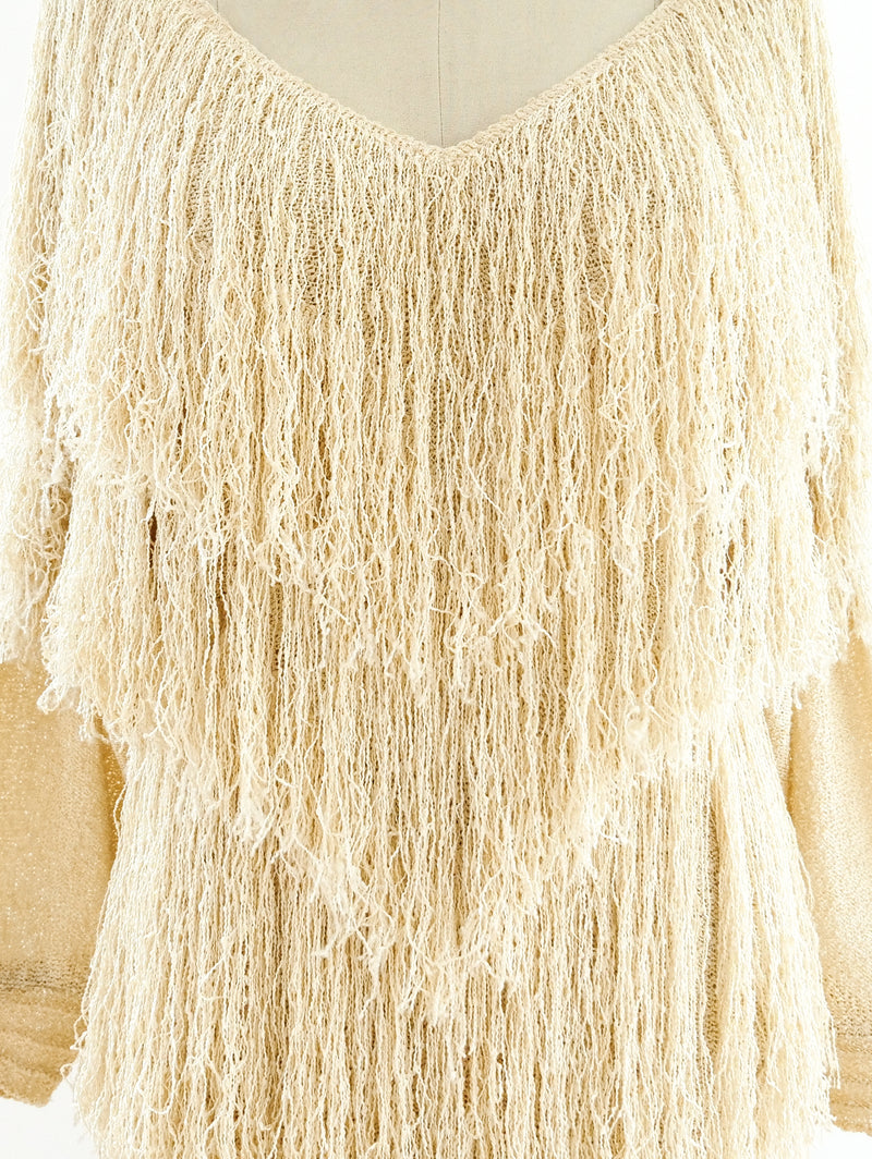 Ivory Yarn Fringe Knit Dress Dress arcadeshops.com