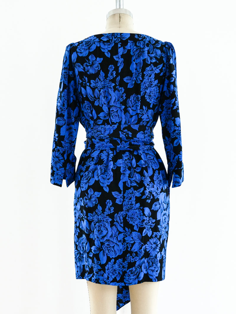 Yves Saint Laurent Blue Floral Silk Dress Dress arcadeshops.com