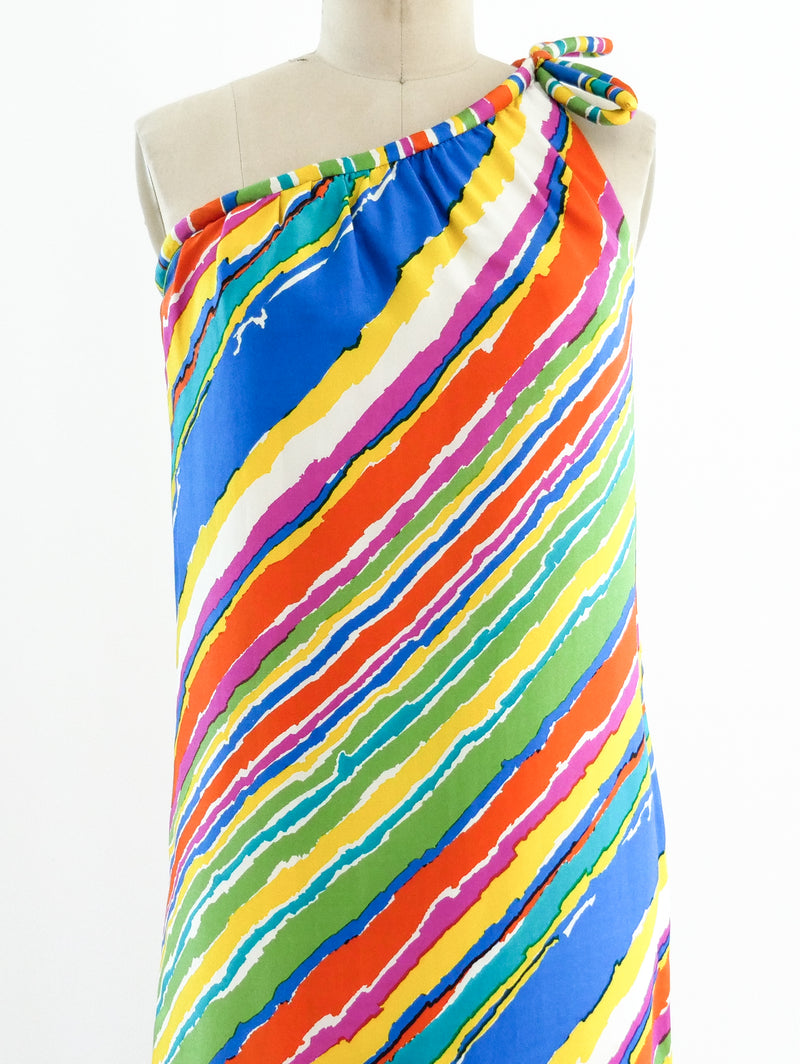 One Shouldered Rainbow Stripe Silk Dress Dress arcadeshops.com