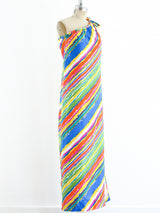 One Shouldered Rainbow Stripe Silk Dress Dress arcadeshops.com