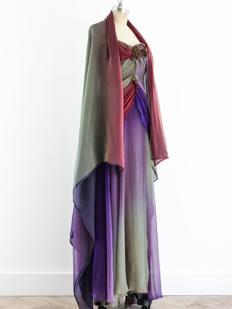 Christian Lacroix Ombre Silk Chiffon Gown Dress arcadeshops.com
