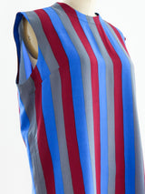 Vertical Stripe Sleeveless Silk Blouse Top arcadeshops.com