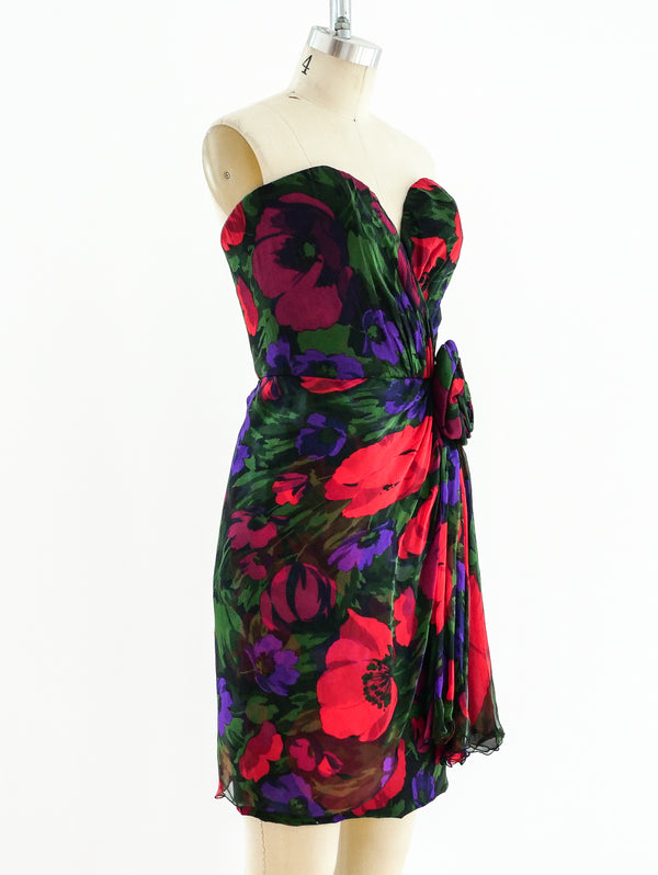 Vicky Tiel Dark Floral Strapless Cocktail Dress Dress arcadeshops.com