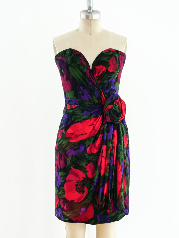 Vicky Tiel Dark Floral Strapless Cocktail Dress Dress arcadeshops.com