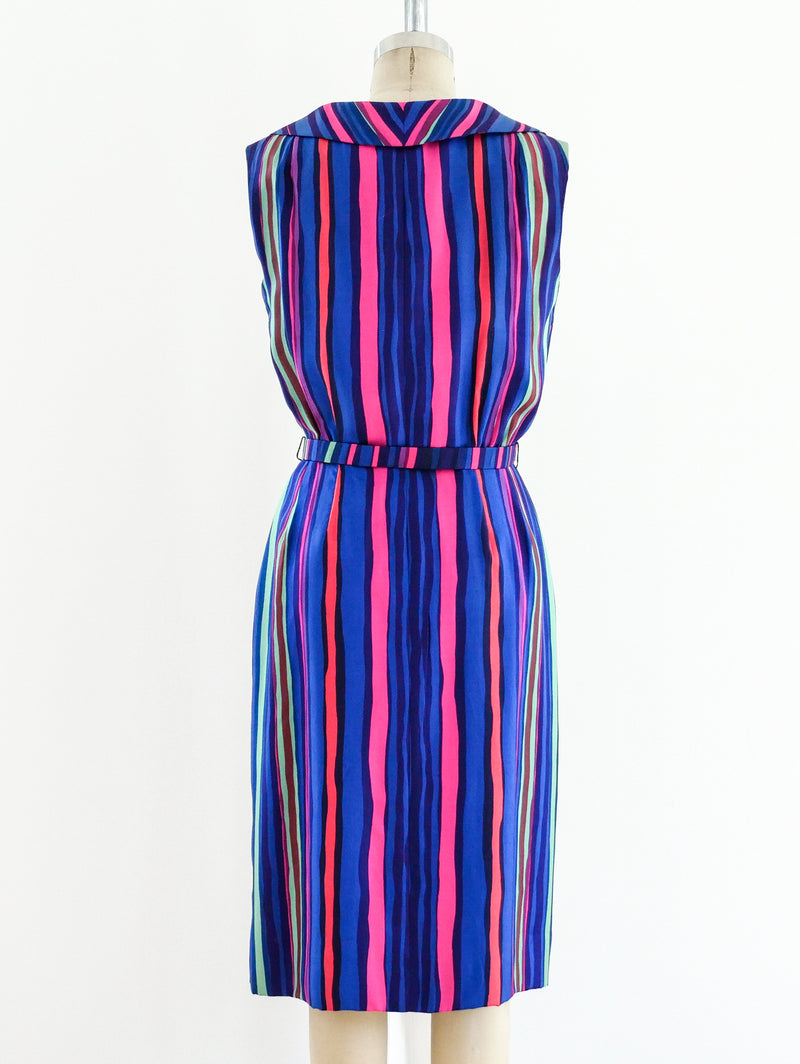 Oleg Cassini Striped Silk Sleeveless Dress Dress arcadeshops.com