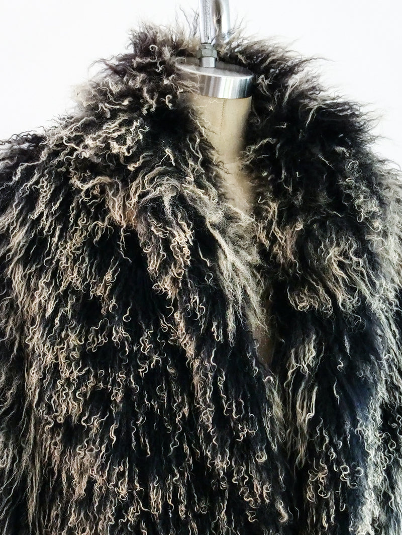 Black Mongolian Lamb Fur Coat Jacket arcadeshops.com