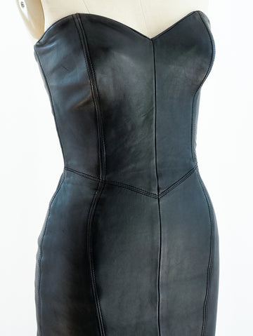 blue dress for baby girl Vintage North Beach Leather Michael Hoban Fur Trimmed Leather Strapless  Sheath Dress – Recess