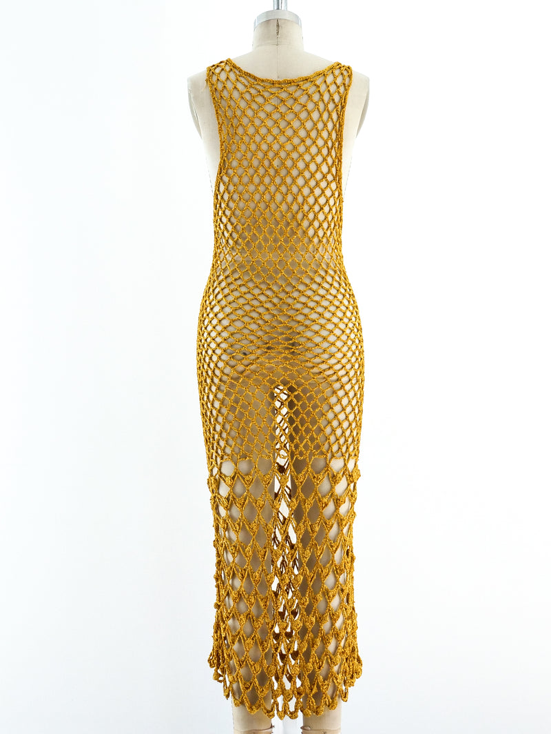 Gold Chenille Crochet Maxi Dress arcadeshops.com