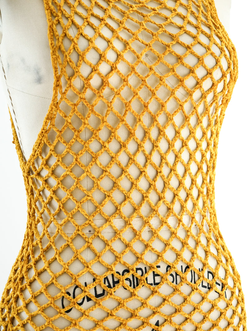 Gold Chenille Crochet Maxi Dress arcadeshops.com