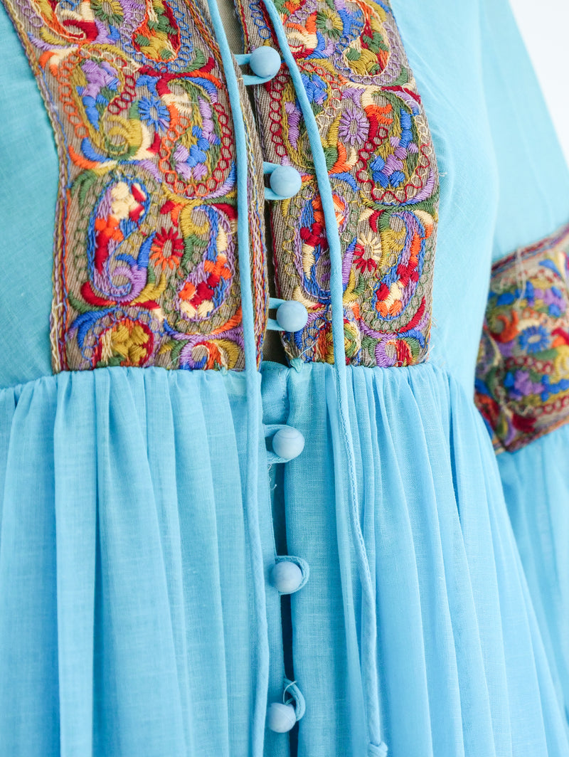 Turquoise Embroidered Trapeze Dress Dress arcadeshops.com