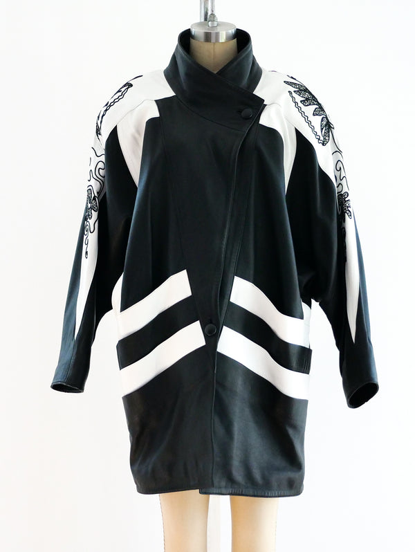 Black and White Longline Leather Jacket Jacket arcadeshops.com